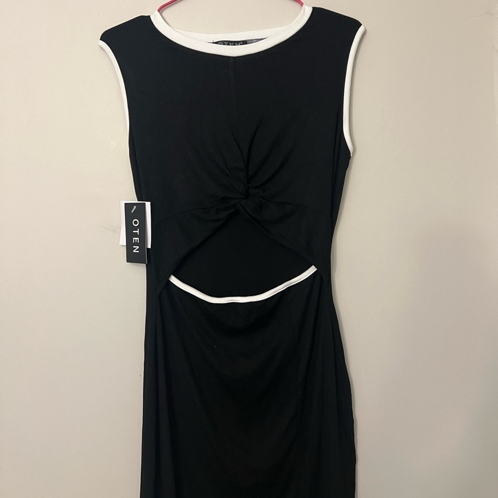 NWT Oten Women's Crew Neck Sleeveless Cutout Bodycon Slim Slit Midi Dress - Picture 7 of 11
